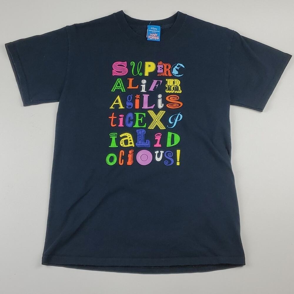 Disney Cameron Mackintosh Mary Poppins Vintage Tee T-Shirt "Supercali" Print S